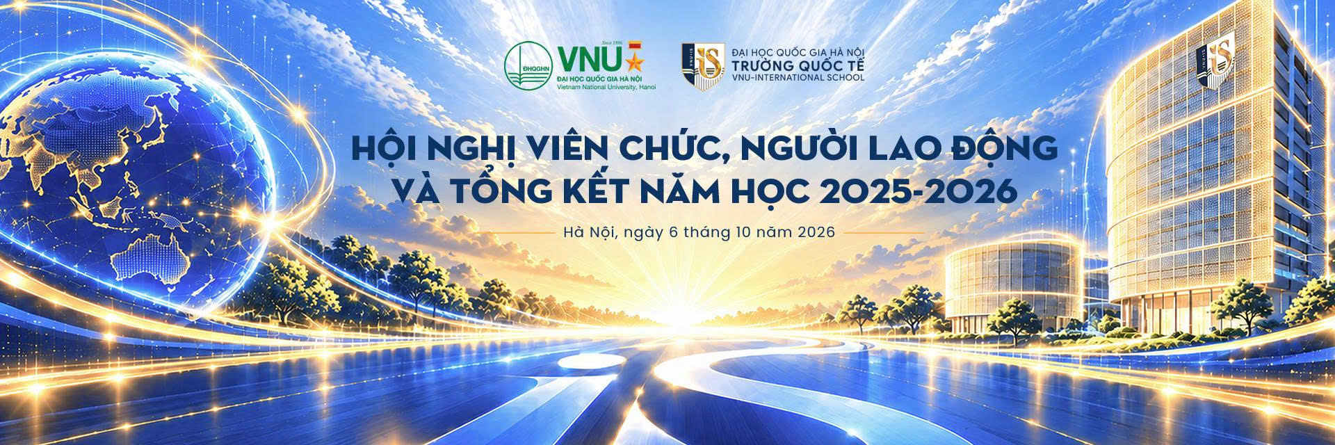 Nhóm sinh viên Trường Quốc tế cầm biển giải thưởng và hoa trước phông Hội nghị Nghiên cứu khoa học sinh viên lần thứ 18