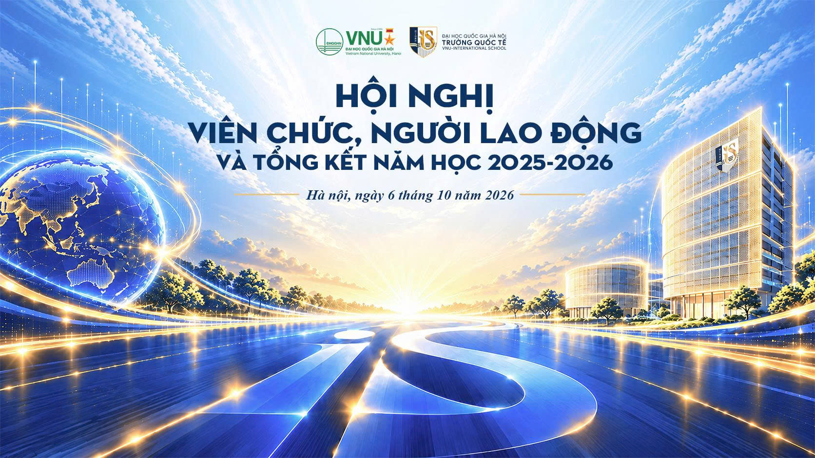 Sinh viên Trường Quốc tế đứng cạnh biển giải Nhất và các poster công trình nghiên cứu